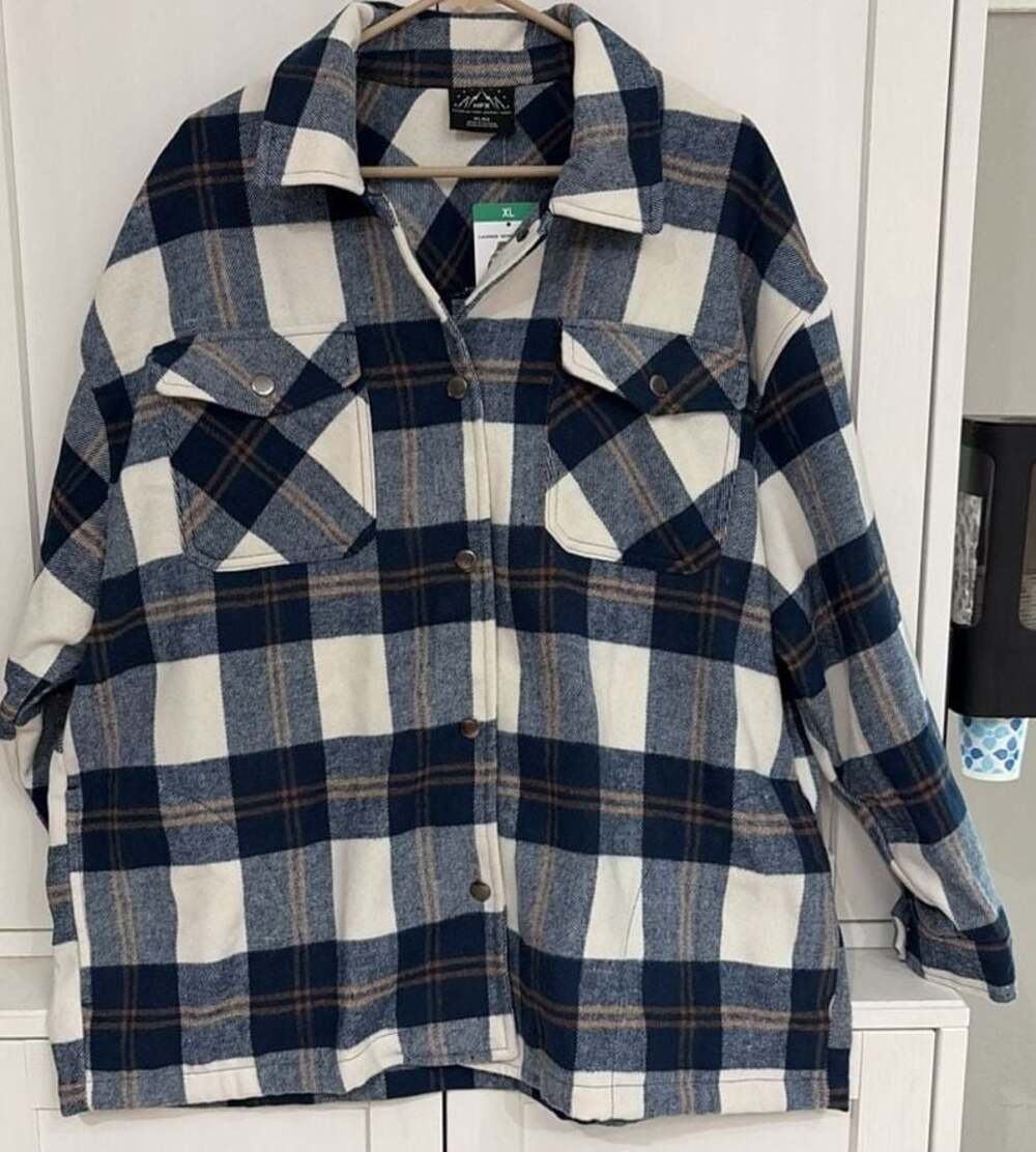 NWT hfx Ladies'  Oversized Plaid Button-Front Shirt Jacket Size XL